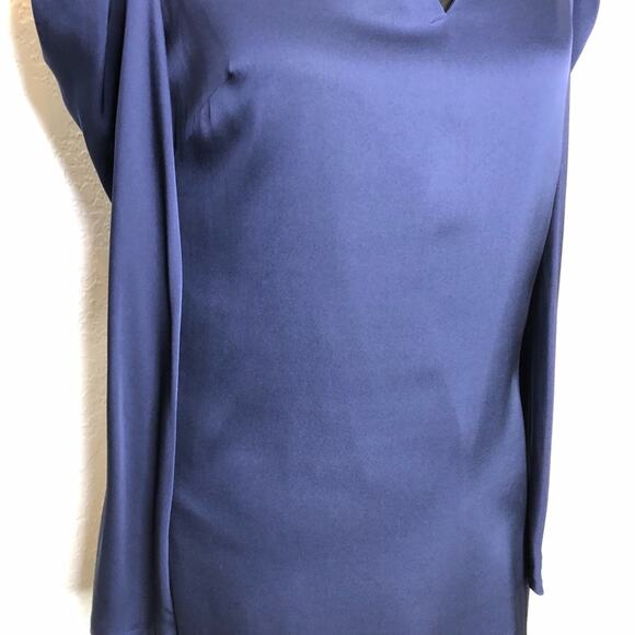 Milly navy blue puff shoulder v neck silk dress size 2 - Picture 3 of 16